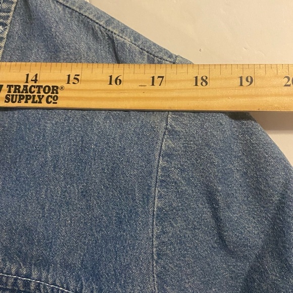 VTG Shirt Waist Embroidery Prairie Dress Blue Denim Cottage Midi 22/24 Plus Size - Picture 4 of 13